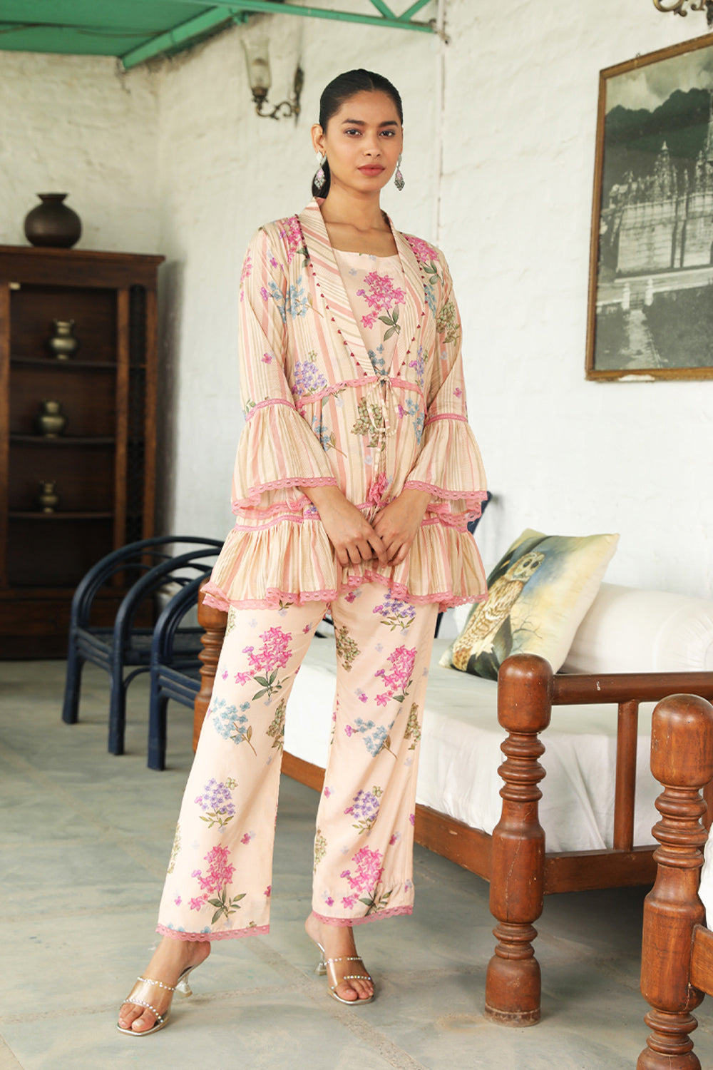 Peach Dahlia Pleated Co-ord Set