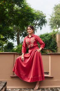 Ziya Poppy Red Skirt & Shirt Set