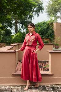 Ziya Poppy Red Skirt & Shirt Set