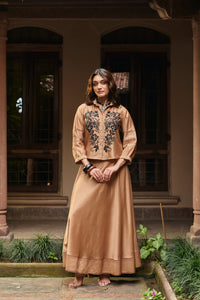 Ziya Mocha Shirt & Skirt Set