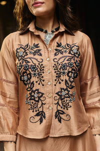 Ziya Mocha Shirt & Skirt Set