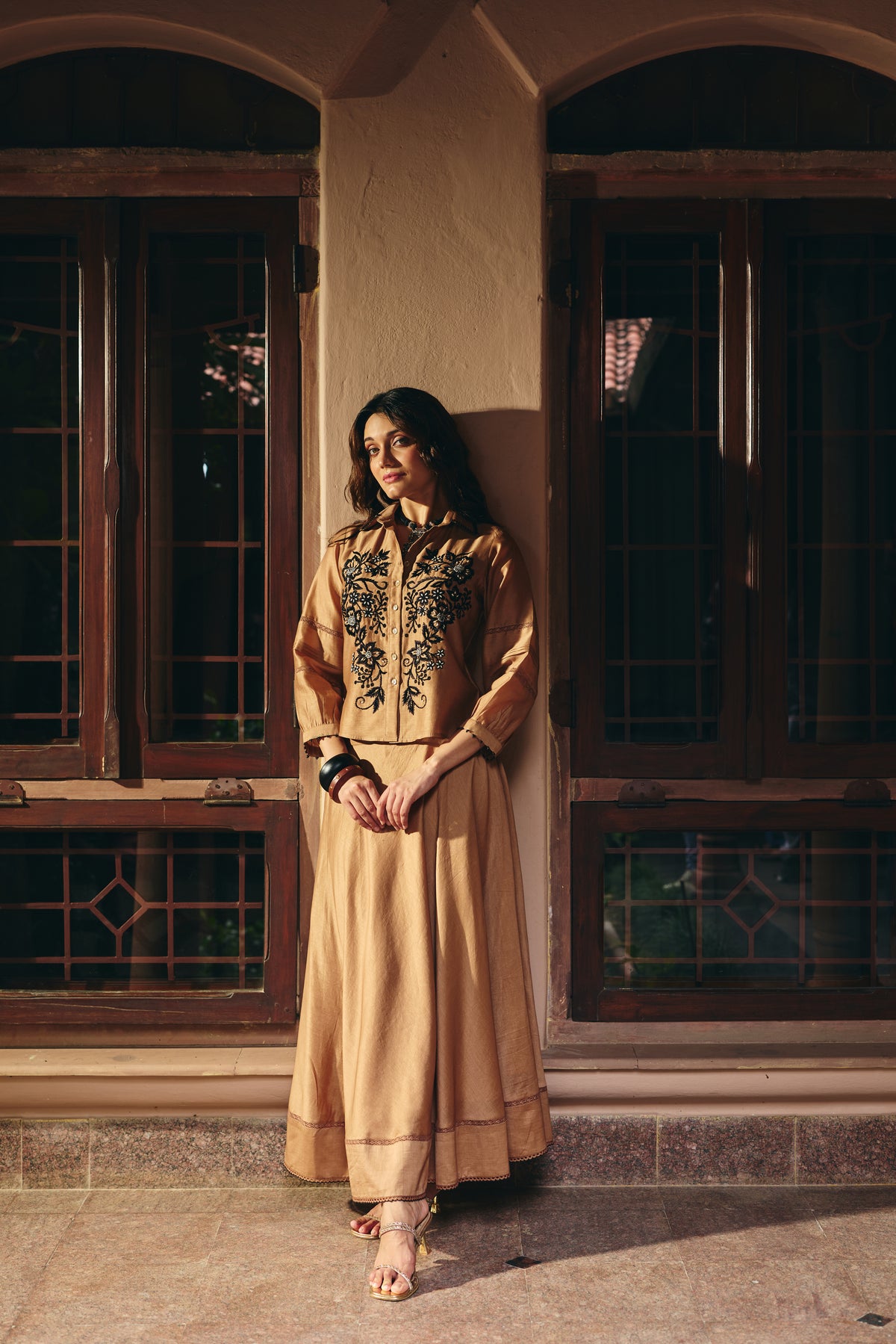 Ziya Mocha Shirt & Skirt Set