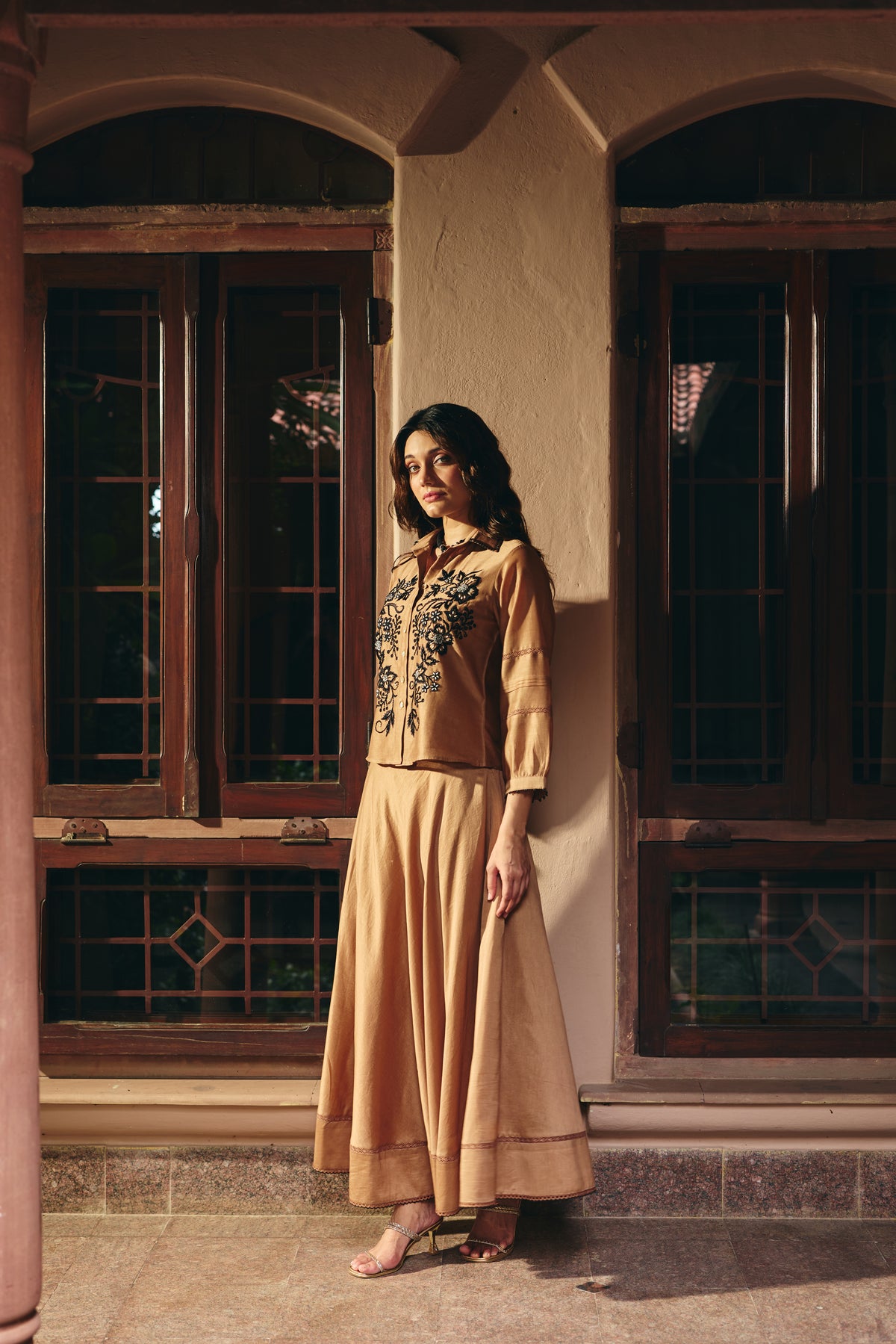 Ziya Mocha Shirt & Skirt Set