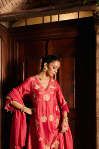 Zarya Poppy Red Kurta Set