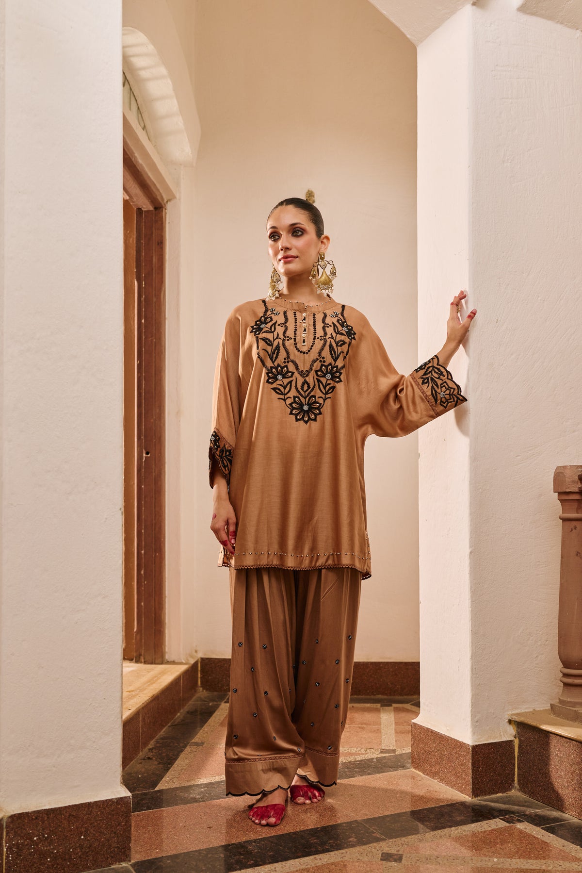 Riwa Mocha Co-ord with Farshi Salwar