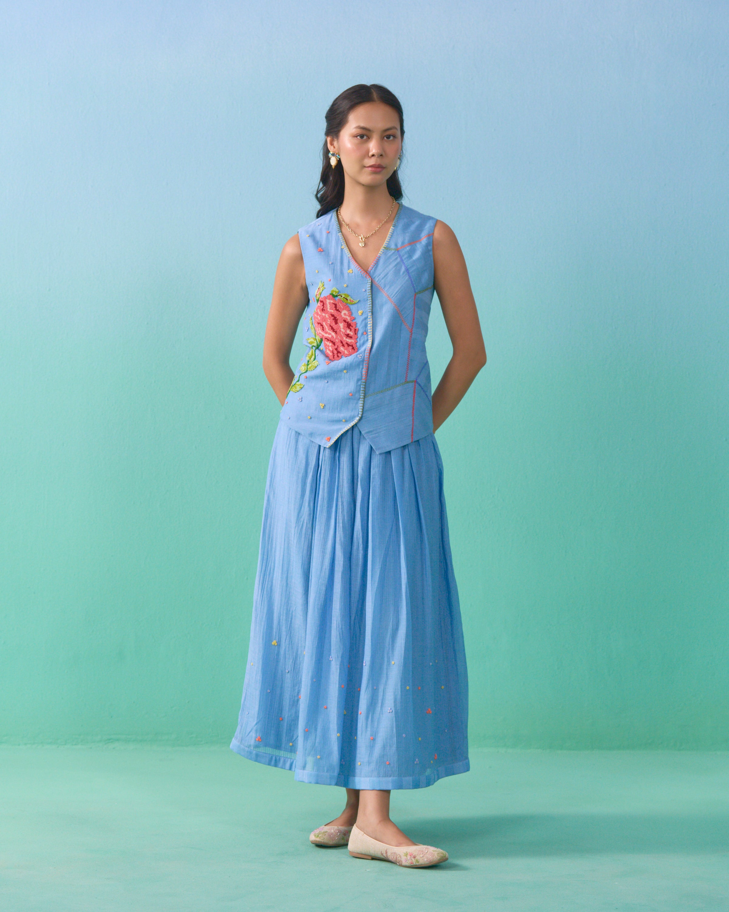 Floral Drift Vest Overlay Set