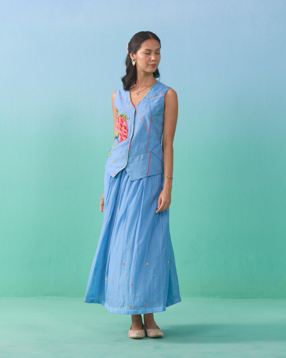 Floral Drift Vest Overlay Set