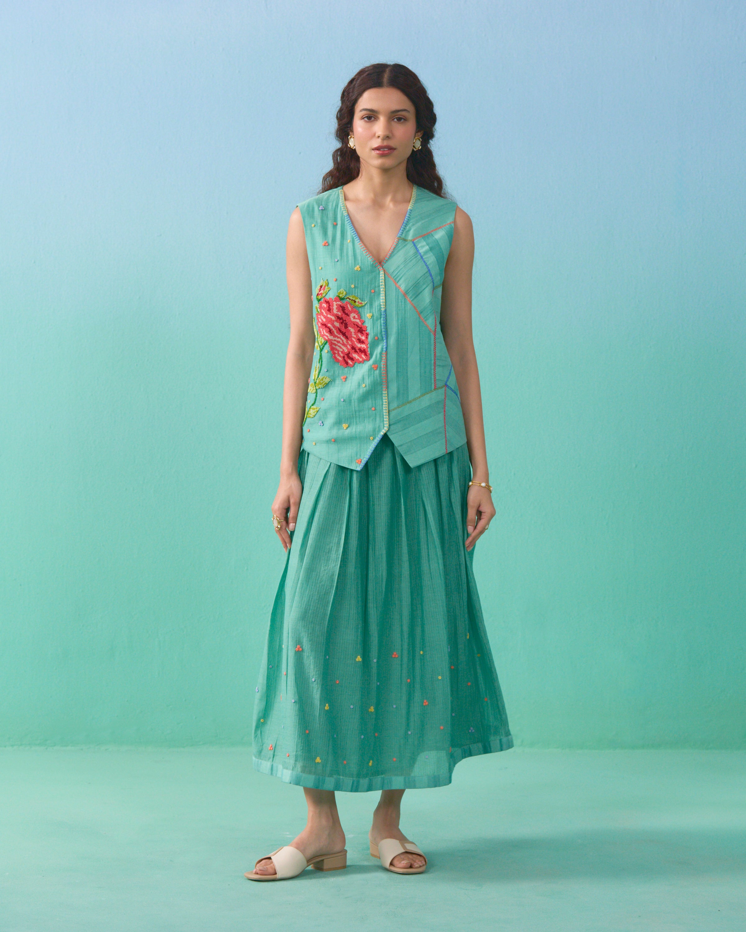 Floral Drift Vest Overlay Set
