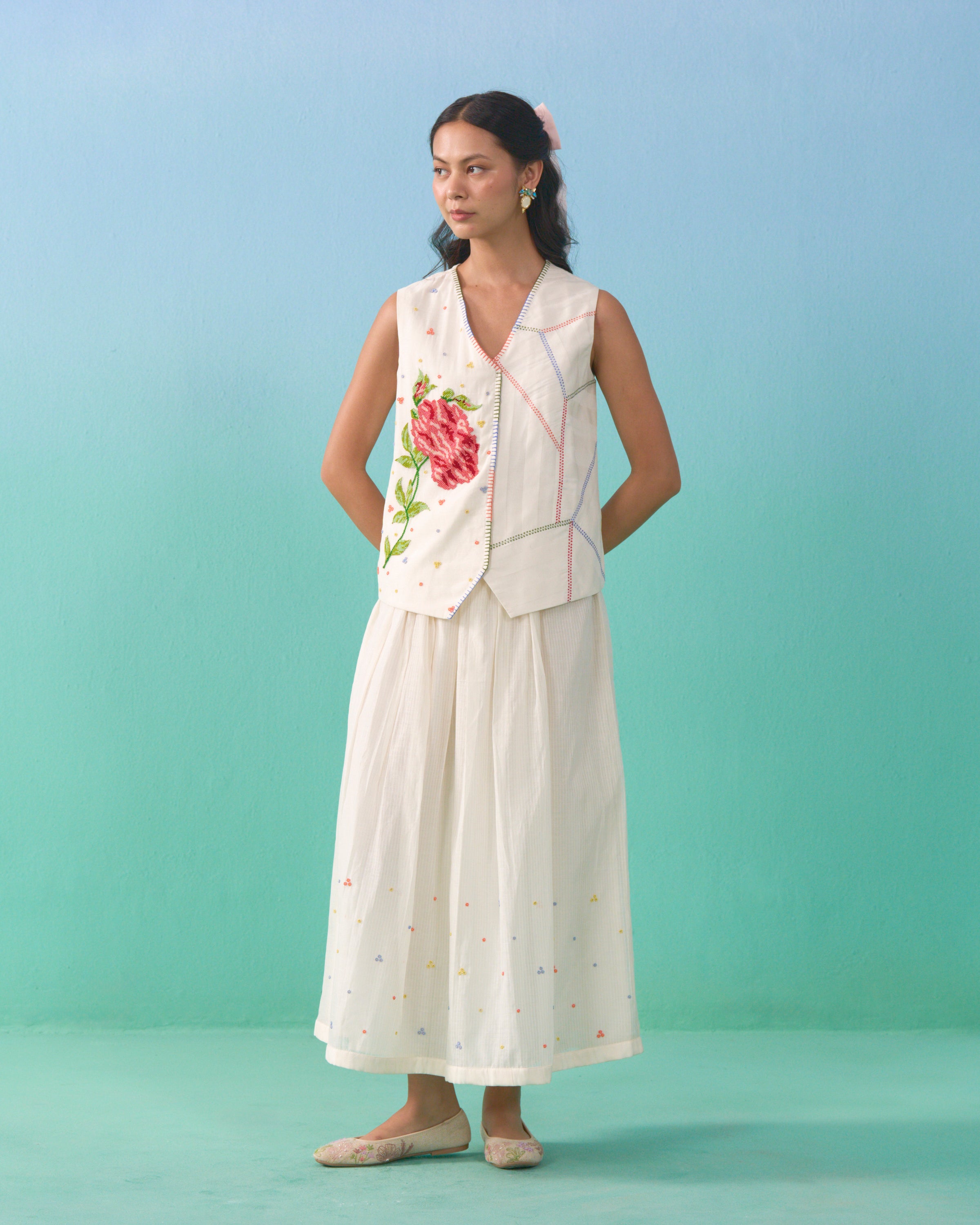 Floral Drift Vest Overlay Set