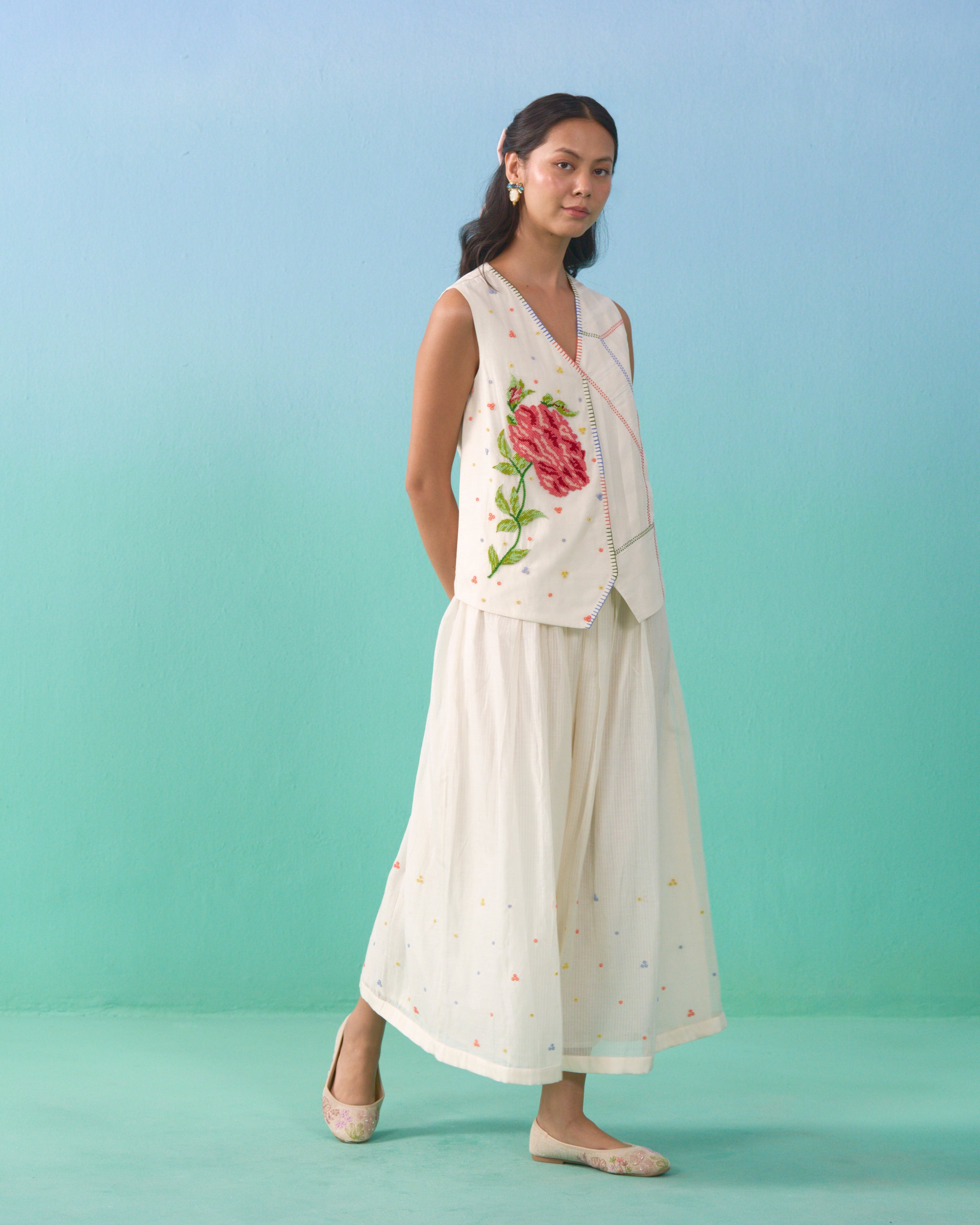 Floral Drift Vest Overlay Set