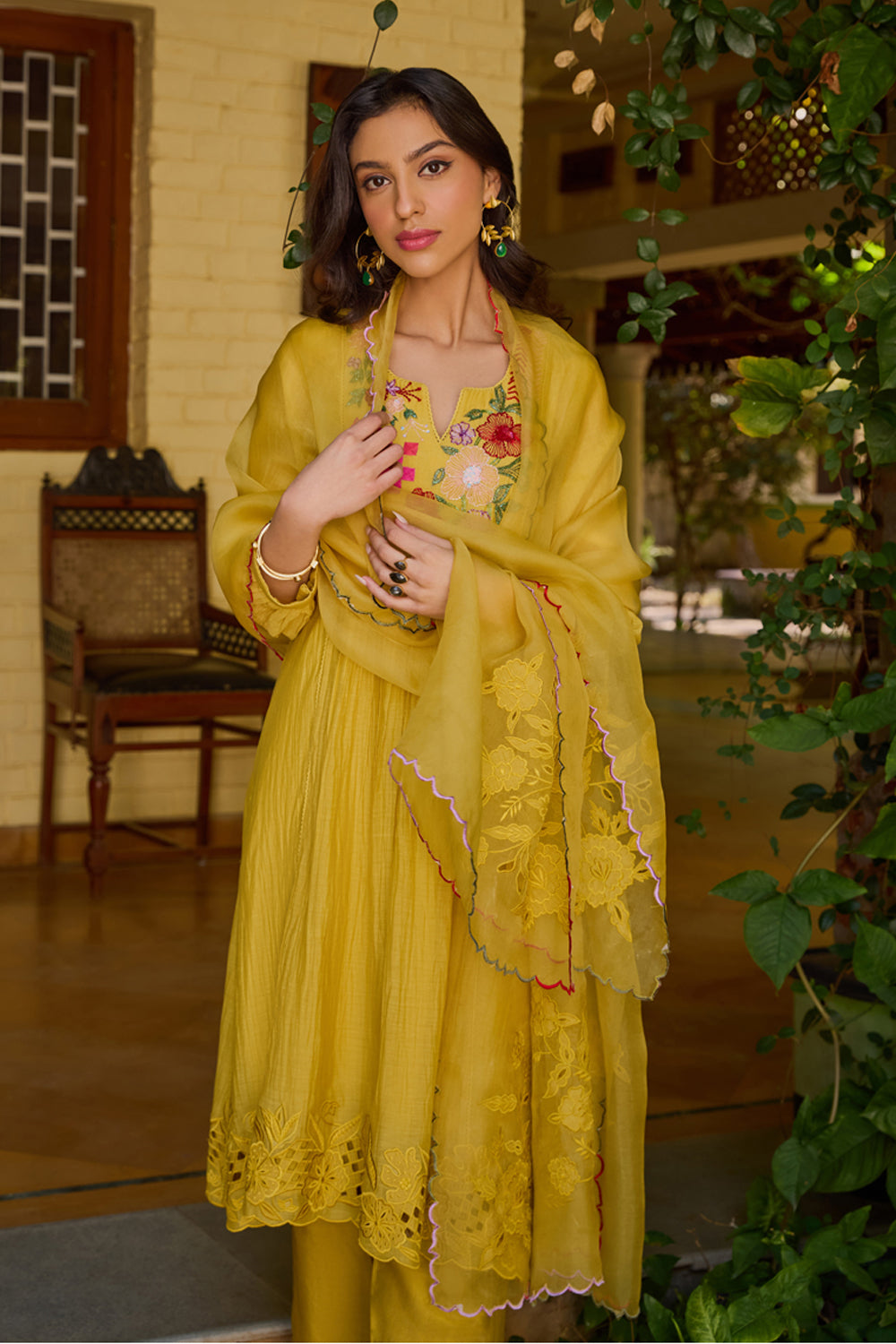 Seher A-Line Mustard Kurta Set (Without Dupatta)