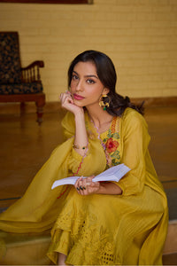 Seher A-Line Mustard Kurta Set (With Dupatta)