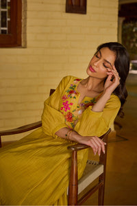 Seher A-Line Mustard Kurta Set (With Dupatta)