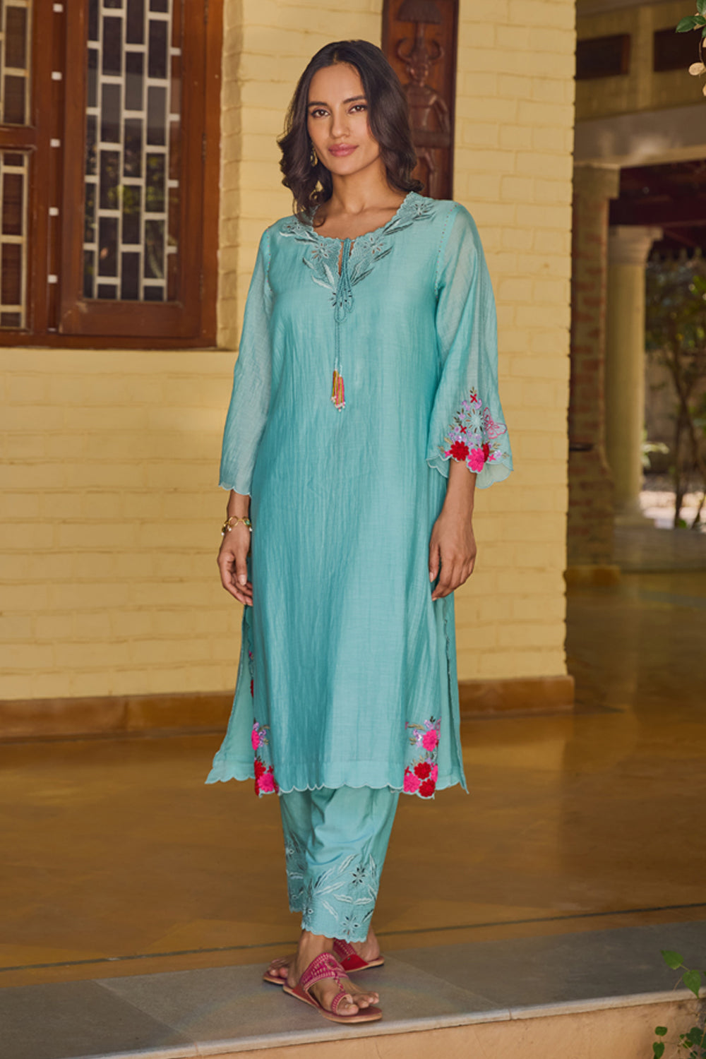 Aanya Straight Turquoise Kurta Set