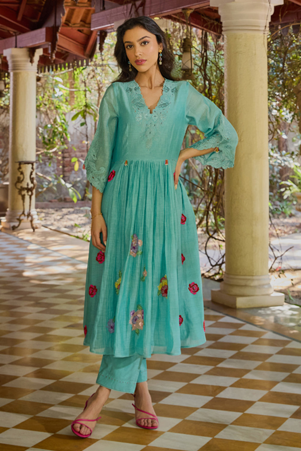 Mira Turquoise Anarkali Set (Without Dupatta)