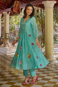 Mira Turquoise Anarkali Set (Without Dupatta)