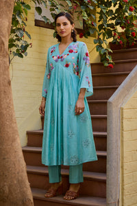 Ehsaas Kalidar Turquoise Suit Set