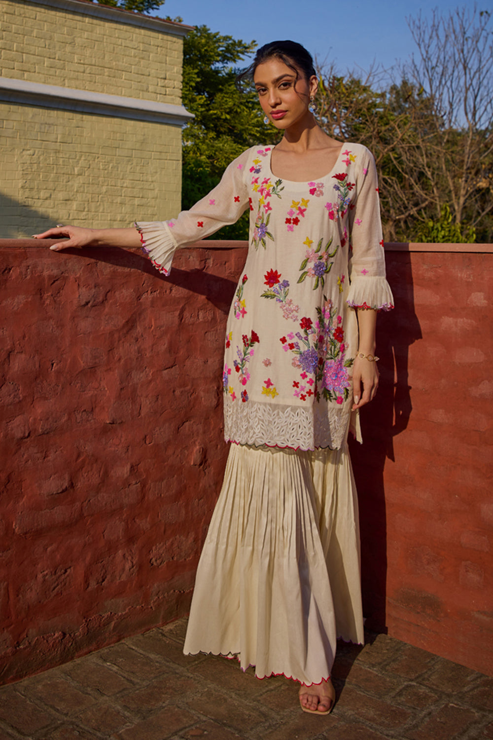 Reyna Ivory Short Kurta & Gharara Set