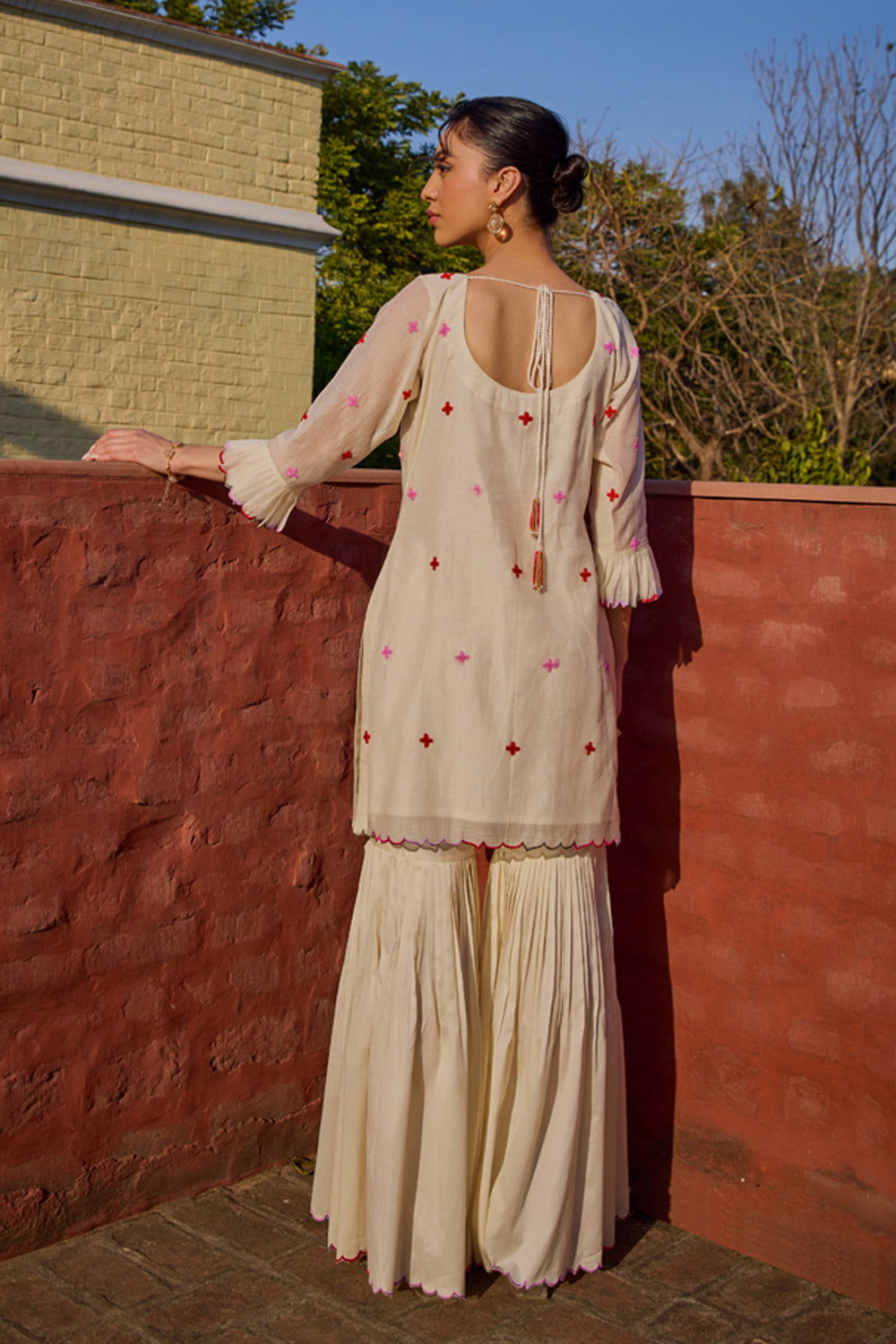 Reyna Ivory Short Kurta & Gharara Set