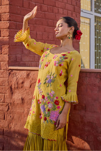 Reyna Mustard Short Kurta & Gharara Set