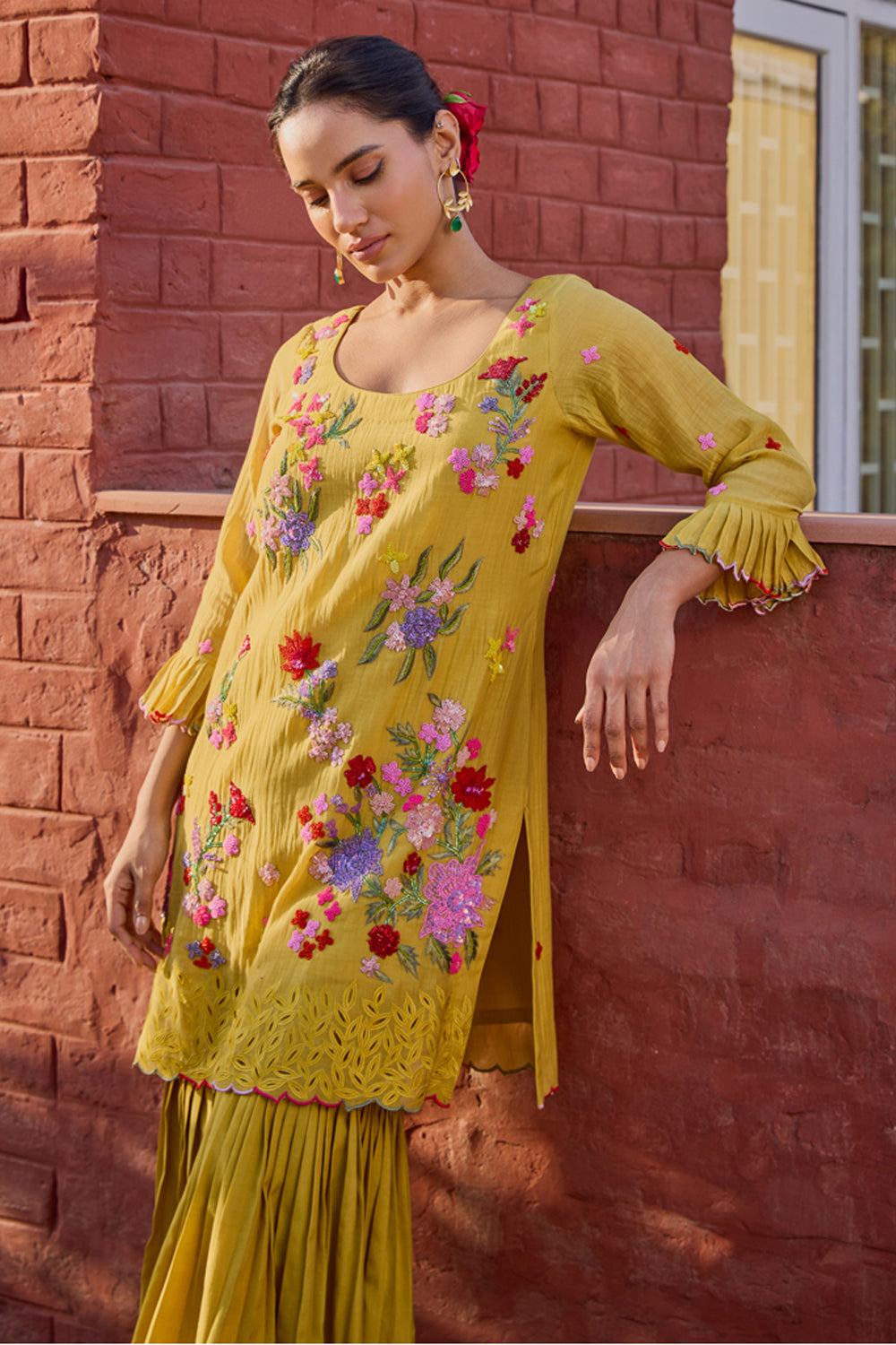 Reyna Mustard Short Kurta & Gharara Set