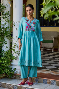 Seher A-Line Turquoise Kurta Set (Without Dupatta)