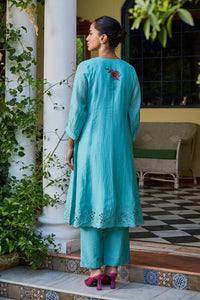 Seher A-Line Turquoise Kurta Set (Without Dupatta)