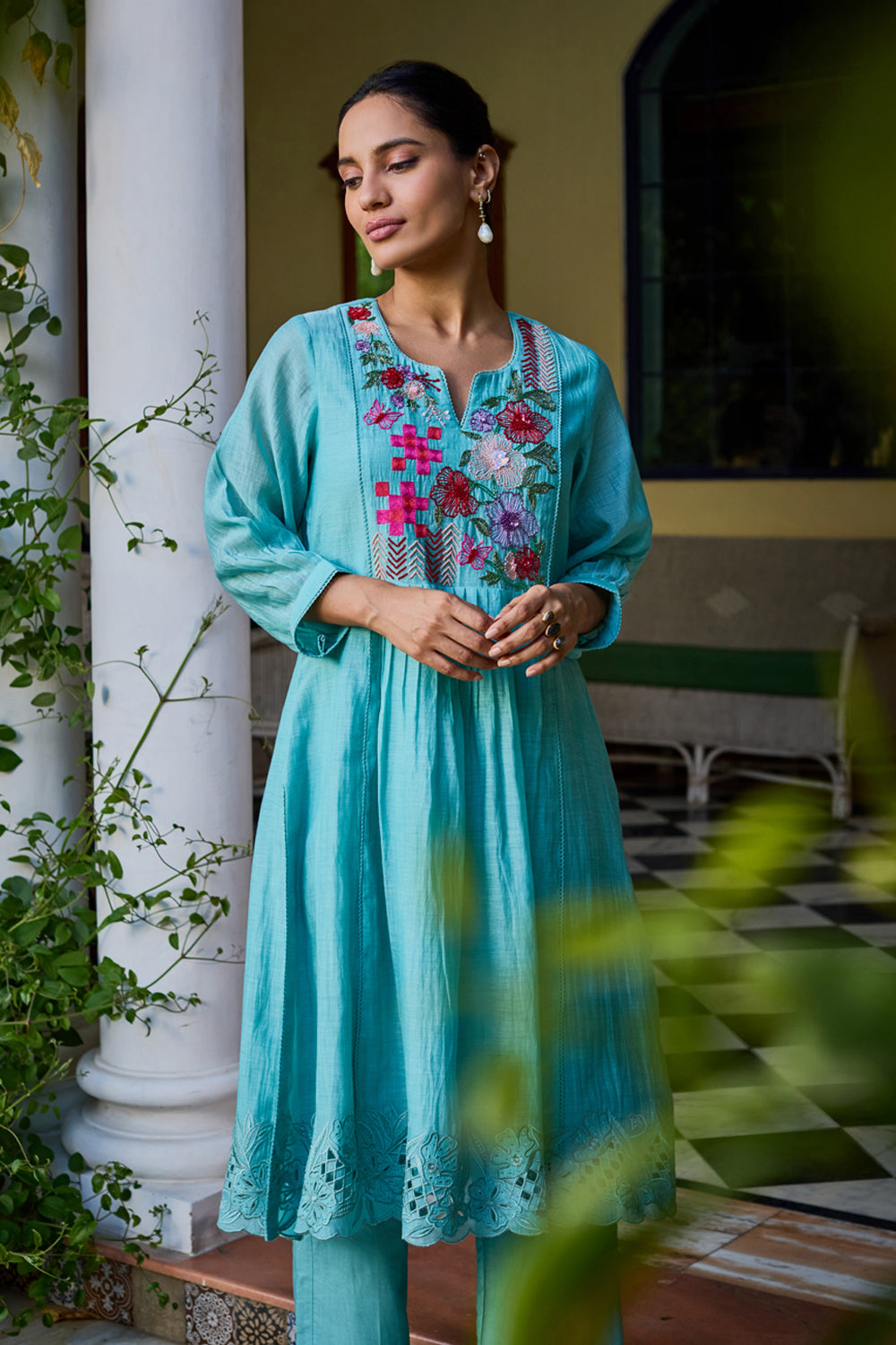 Seher A-Line Turquoise Kurta Set (Without Dupatta)