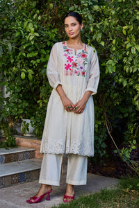 Seher A-Line Ivory Kurta Set (Without Dupatta)