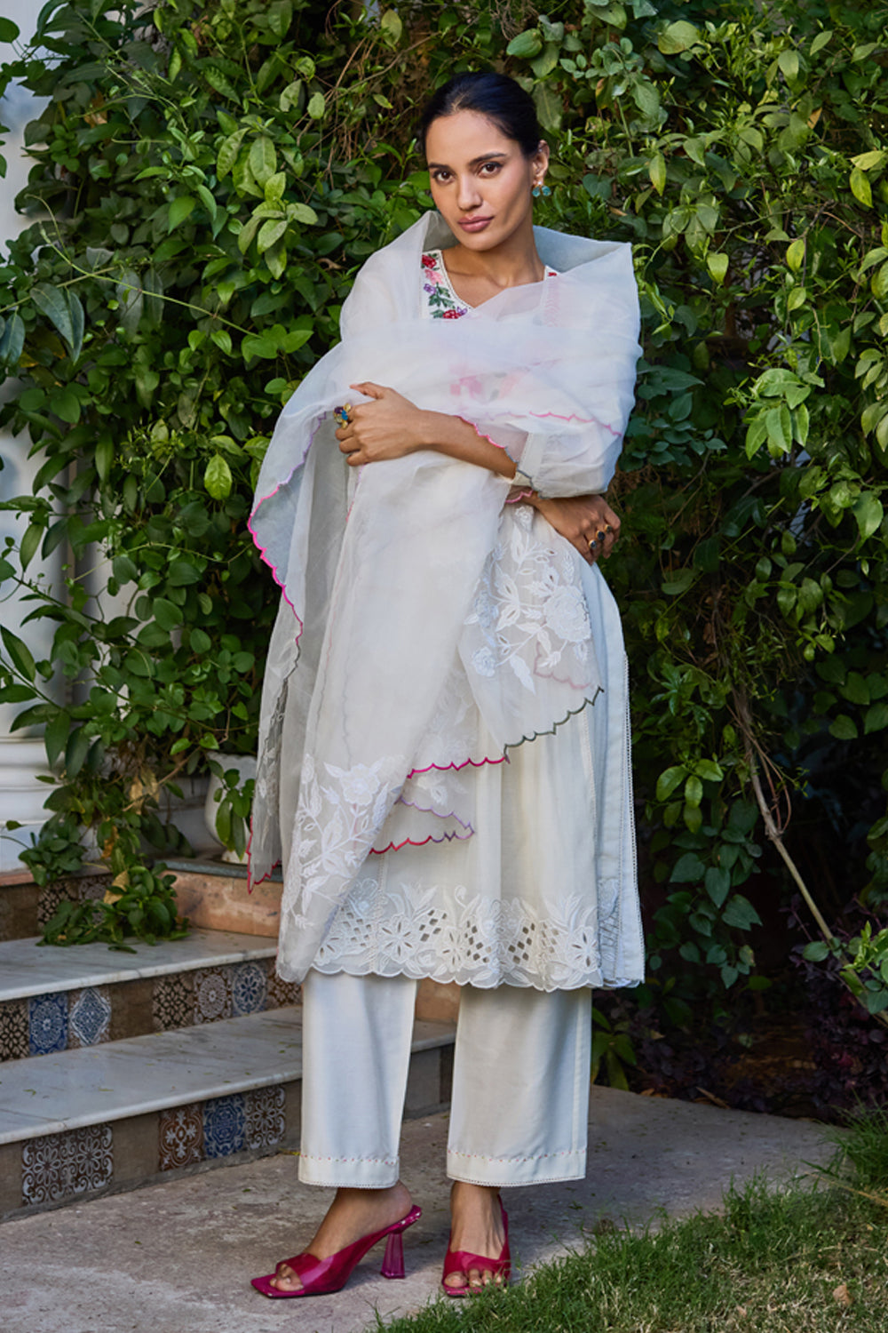 Seher A-Line Ivory Kurta Set (With Dupatta)