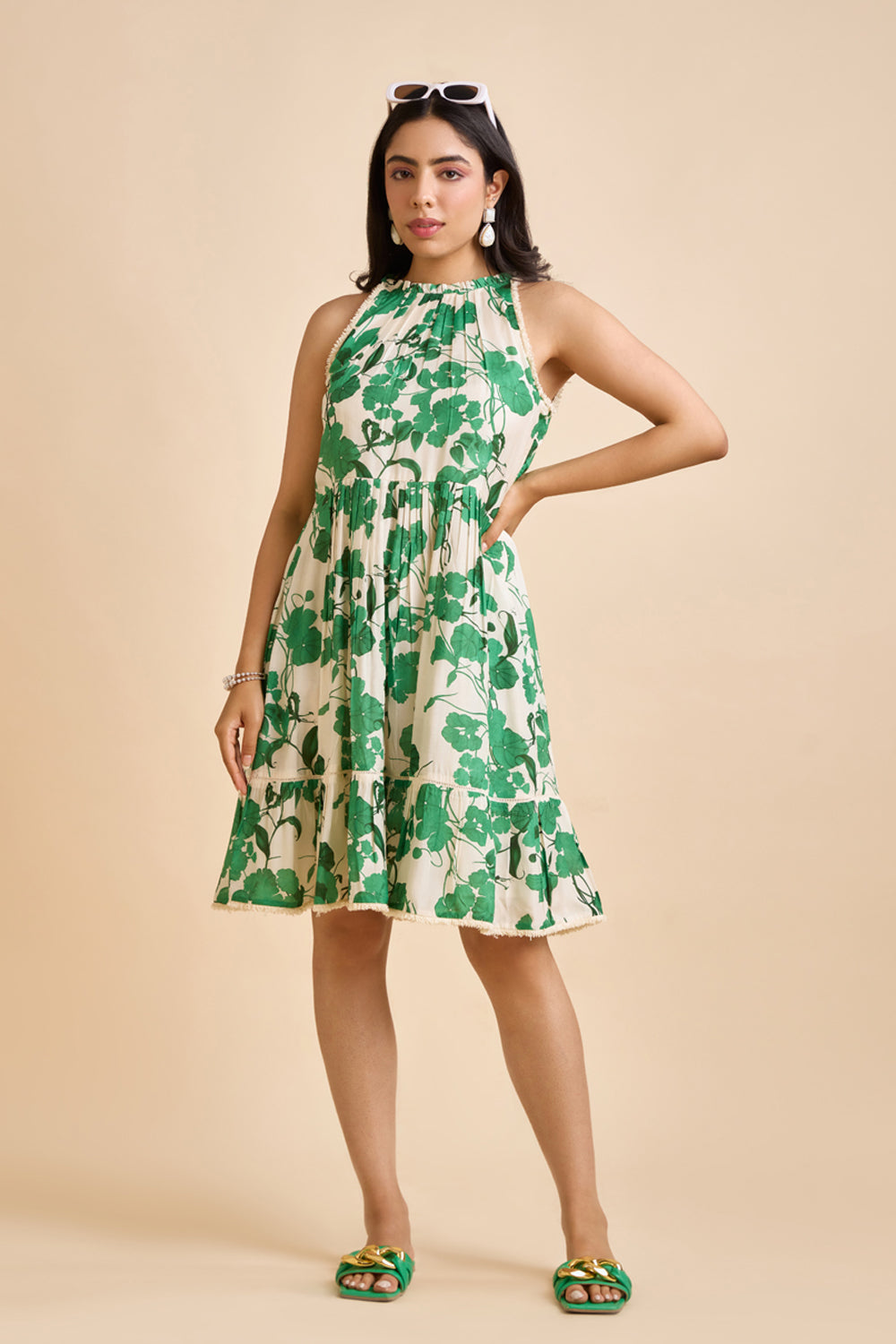 Quen Fit-and-Flare Green Dress