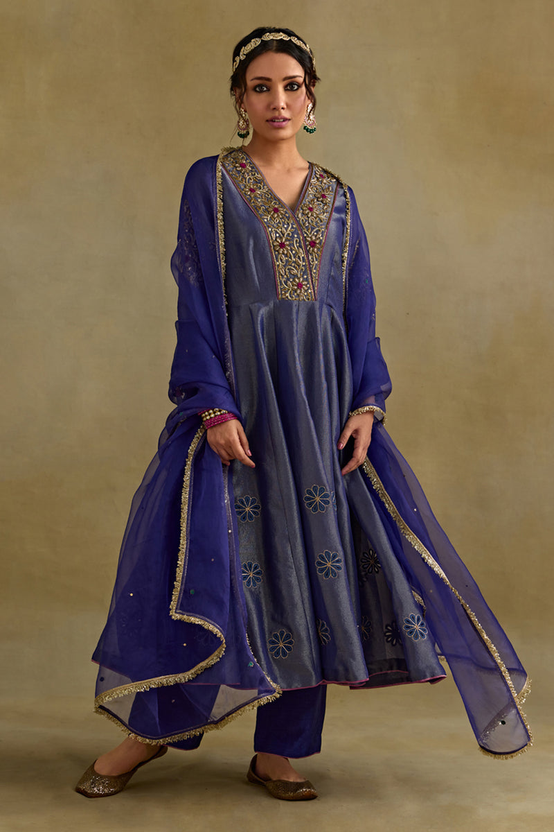 Amreen Blue Anarkali Kurta Set