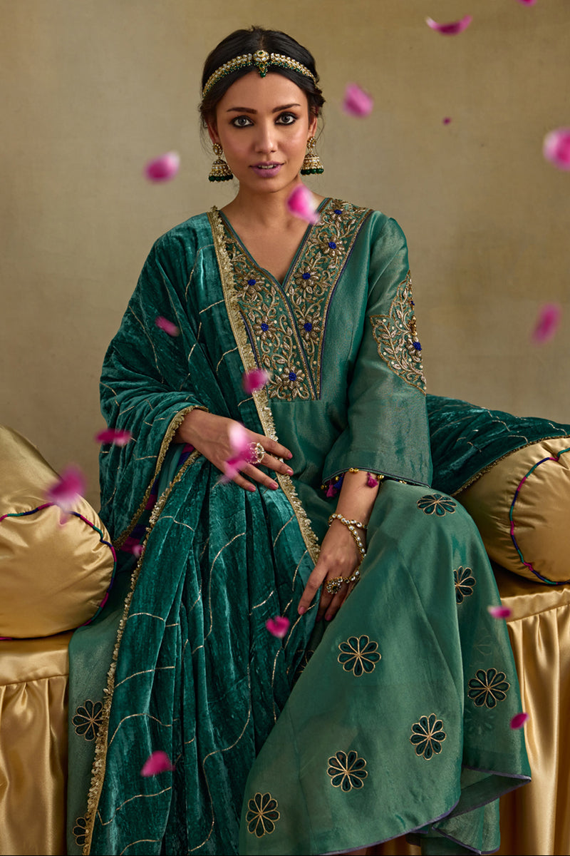 Amreen Green Anarkali Kurta Set