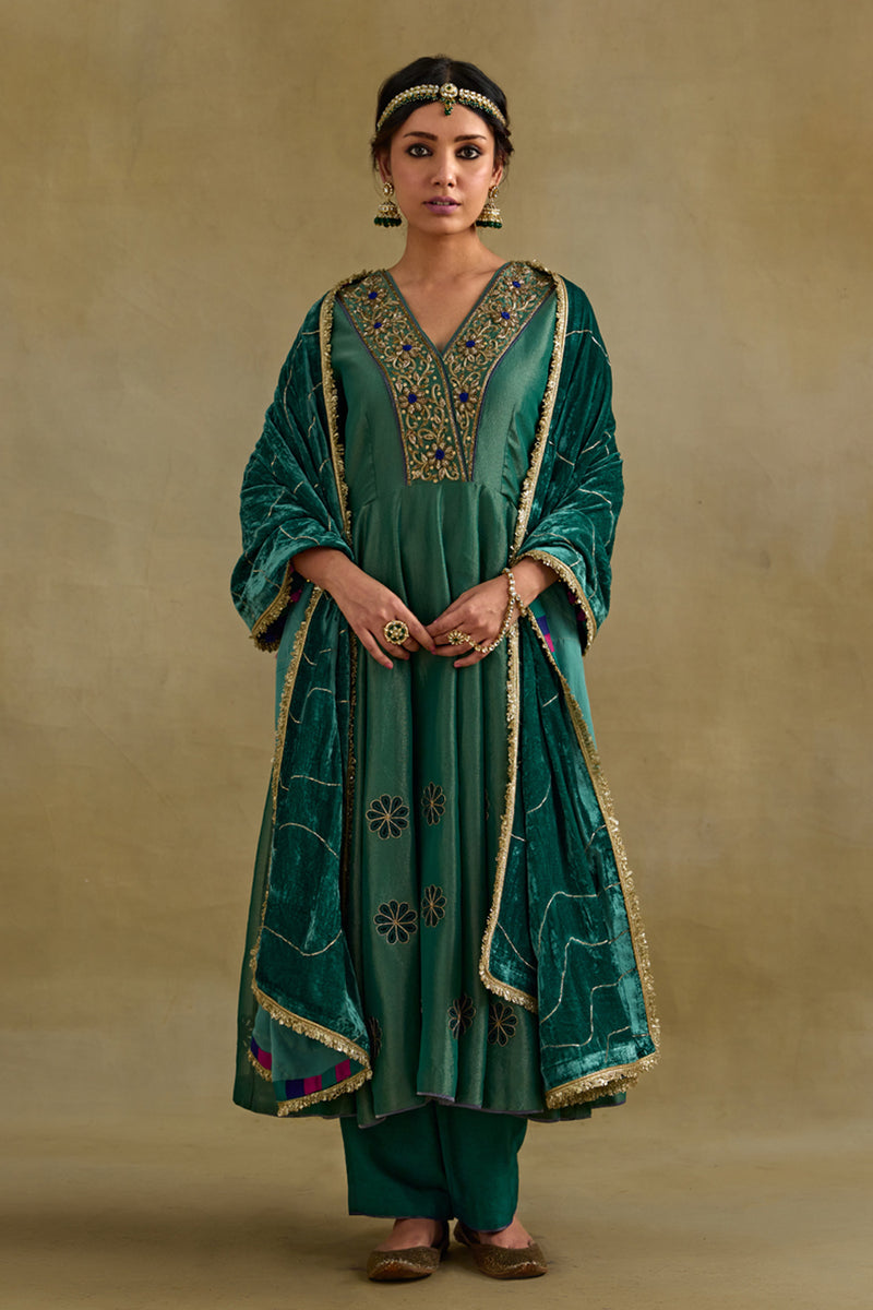 Amreen Green Anarkali Kurta Set